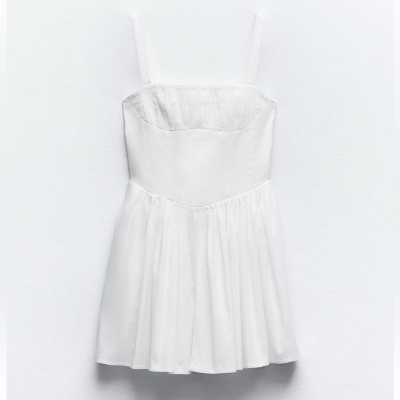 ZARA VOLUMINOUS SKIRT DRESS MINI WHITE ECRU DROP WAIST SMALL XS 5107/311 - Picture 1 of 9